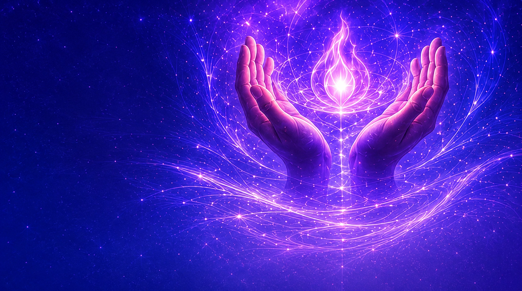 Mains tenant une flamme violette — voie pratique, décrets et méditation